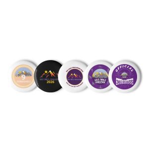 Set of pin buttons including Year 9 Legacy Patch design